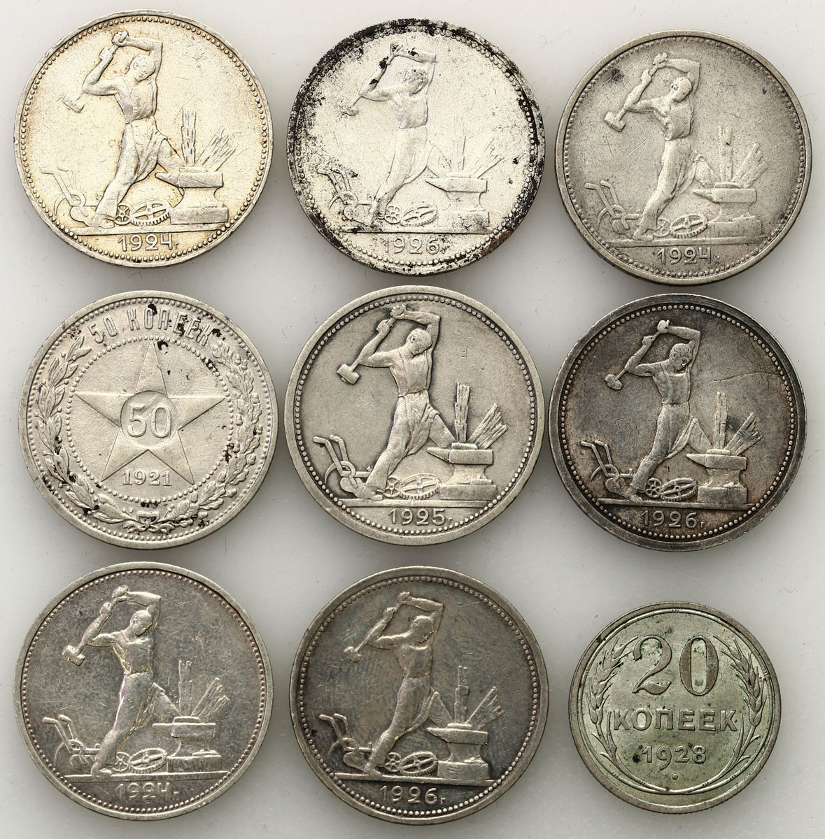 ZSRR. 20, 50 kopiejek 1921-1928, zestaw 9 monet
